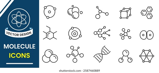 Molecule icon vector illustration. Symbol of  Molecule line icon vector isolated on white background. Symbol of science, nuclear physics, scientific research, education, electrons, proton sign vector.