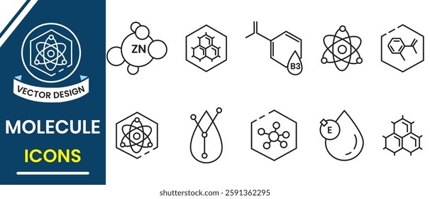 Molecule icon vector illustration.  Symbol of science, nuclear physics, scientific research, education, electrons, proton sign vector. Symbol of Molecule line icon vector isolated on white background.