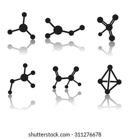 Molecule icon vector set with reflection