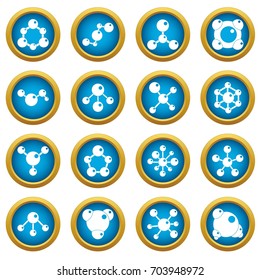 Molecule icons blue circle set isolated on white for digital marketing