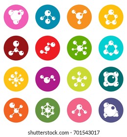 Molecule icons many colors set isolated on white for digital marketing