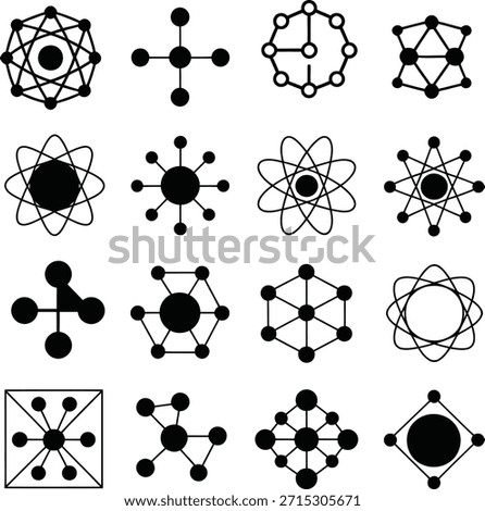 Molecule Icons Set, Atomic Structure, Chemistry Symbols and Science Network Vector