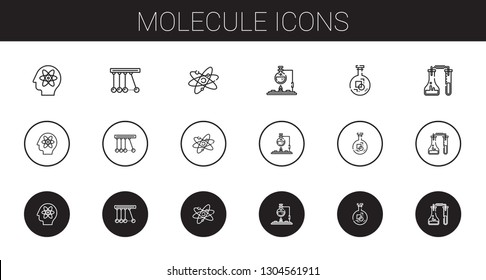 molecule icons set. Collection of molecule with atom, newton, flask. Editable and scalable molecule icons.