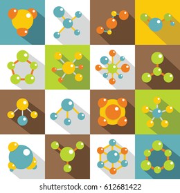 Molecule icons set. Flat illustration of 16 molecule vector icons for web