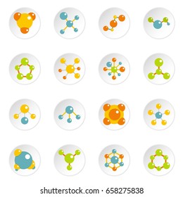 Molecule icons set in flat style isolated vector icons set illustration