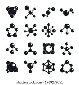 Iconos de molécula establecidos. Ilustración simple de 16 iconos vectoriales moléculas para web