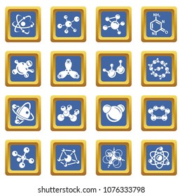 Molecule icons set vector blue square isolated on white background 
