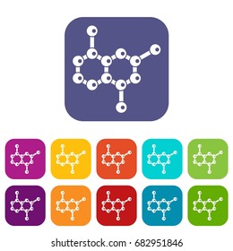 Molecule icons set vector illustration in flat style in colors red, blue, green, and other
