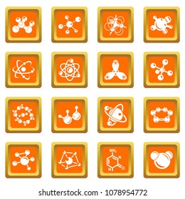 Molecule icons set vector orange square isolated on white background 