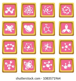 Molecule icons set vector pink square isolated on white background 