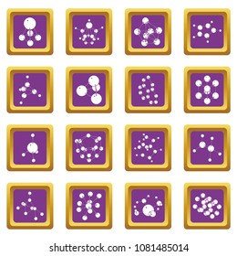 Molecule icons set vector purple square isolated on white background 