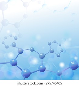 Molecule illustration over blue background with copyspace for your text Life and biology, medicine scientific, molecular research dna. Vector illustration