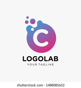 molecule initial Letter C Logo design , Lab Logo Design Element , Design Vector with Dots. - VECTOR