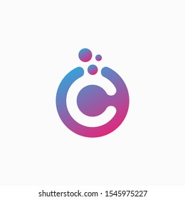 molecule initial Letter C Logo design , Lab Logo Design Element , Design Vector with Dots. - VECTOR