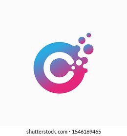 molecule initial Letter C Logo design , Lab Logo Design Element , Design Vector with Dots. - VECTOR