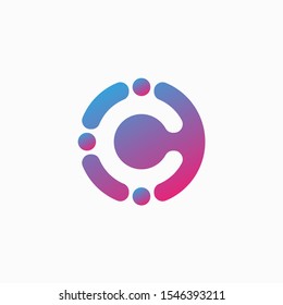 molecule initial Letter C Logo design , Lab Logo Design Element , Design Vector with Dots. - VECTOR