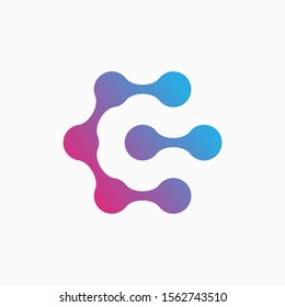 Molecule Initial Letter C Logo Design Inspiration Vector Illustration. Technology logo in the form of atoms. network connection icon, share symbol design - vector