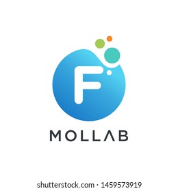 molecule initial Letter F Logo design , Lab Logo Design Element , Design Vector with Dots. - VECTOR