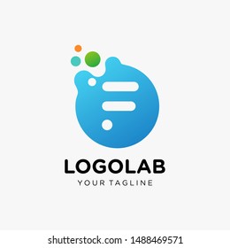 molecule initial Letter F Logo design , Lab Logo Design Element , Design Vector with Dots. - VECTOR