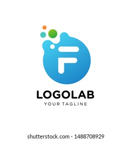molecule initial Letter F Logo design , Lab Logo Design Element , Design Vector with Dots. - VECTOR
