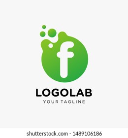 molecule initial Letter F Logo design , Lab Logo Design Element , Design Vector with Dots. - VECTOR