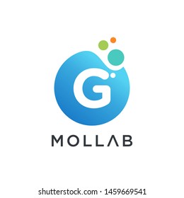 molecule initial Letter G Logo design , Lab Logo Design Element , Design Vector with Dots. - VECTOR