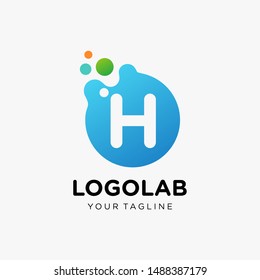 molecule initial Letter H Logo design , Lab Logo Design Element , Design Vector with Dots. - VECTOR