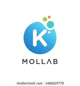 molecule initial Letter K Logo design , Lab Logo Design Element , Design Vector with Dots. - VECTOR