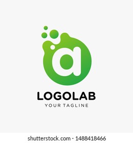 molecule initial Letter A Logo design , Lab Logo Design Element , Design Vector with Dots. - VECTOR