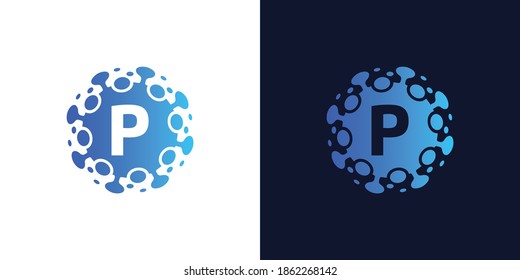 molecule initial Letter P Logo design , Lab Logo Design Element , Design Vector with Dots