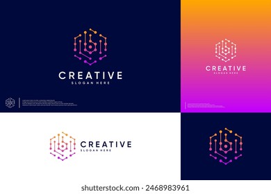 molecule with initials B, with hexagon style, modern tech, logo design vector.