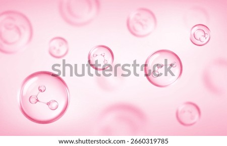 Molecule inside bubble on pink background. Cosmetic moisturizer water molecule. Concept skin care cosmetics solution. Vector illustration