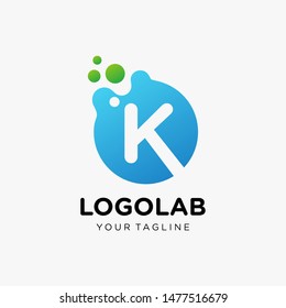 molecule Letter K Logo design. Lab Logo Design Element. Design Vector with Dots. - VECTOR