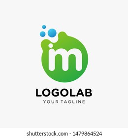 molecule Letter M Logo design. Lab Logo Design Element. Design Vector with Dots. - VECTOR