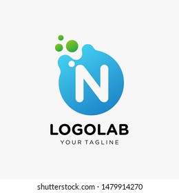 molecule Letter N Logo design. Lab Logo Design Element. Design Vector with Dots. - VECTOR