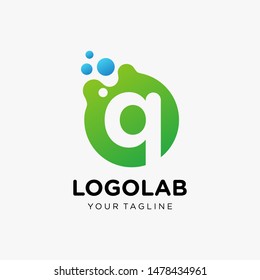 molecule Letter Q Logo design. Lab Logo Design Element. Design Vector with Dots. - VECTOR