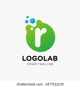molecule Letter r Logo design. Lab Logo Design Element. Design Vector with Dots. - VECTOR