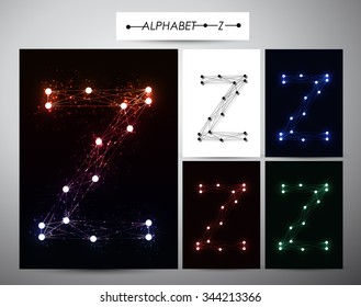 Molecule letter "Z" Trendy alphabet fonts of sparkling brilliants, vector illustration.