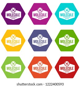 Molecule life icons 9 set coloful isolated on white for web