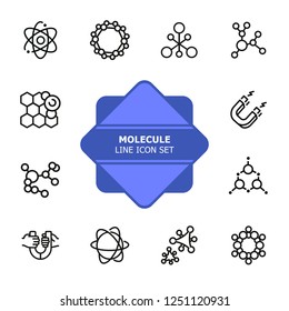 Molecule line icon set. Circle, cells, magnet, particles. Science concept. Can be used for topics like physics, model, biotechnology