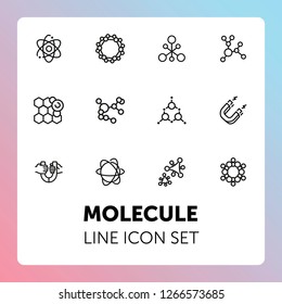 Molecule line icon set. Circle, cells, magnet, particles. Science concept. Can be used for topics like physics, model, biotechnology