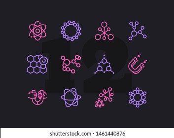 Molecule line icon set. Circle, cells, magnet, particles. Science concept. Can be used for topics like physics, model, biotechnology