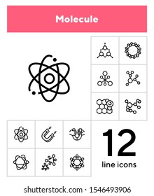 Molecule line icon set. Circle, cells, magnet, particles. Science concept. Can be used for topics like physics, model, biotechnology