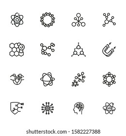 Molecule line icon set. Circle, cells, magnet, particles. Science concept. Can be used for topics like physics, model, biotechnology