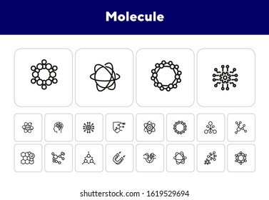 Molecule line icon set. Circle, cells, magnet, particles. Science concept. Can be used for topics like physics, model, biotechnology