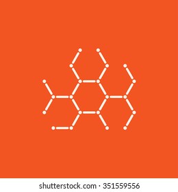 Molecule line icon for web, mobile and infographics. Vector white icon isolated on red background.