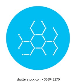 Icono de línea molécula para web, móvil e infografía. Icono de blanco vector en el círculo azul claro aislado en fondo blanco.