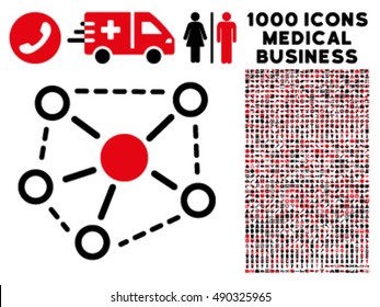 Molecule Links icon with 1000 medical business intensive red and black vector pictograms. Design style is flat bicolor symbols, white background.