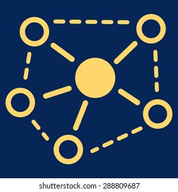 Molecule links icon from Business Bicolor Set. This flat vector symbol uses yellow color, rounded angles, and isolated on a blue background.