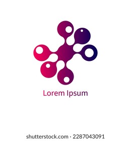 Molecule logo, science geometric isolated color abstract icon. Neuron symbol, scientific progress concept. Chemistry, physics, biology logotype